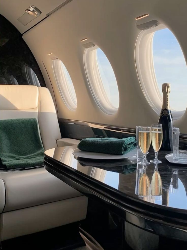 Dining on the board of the private jet