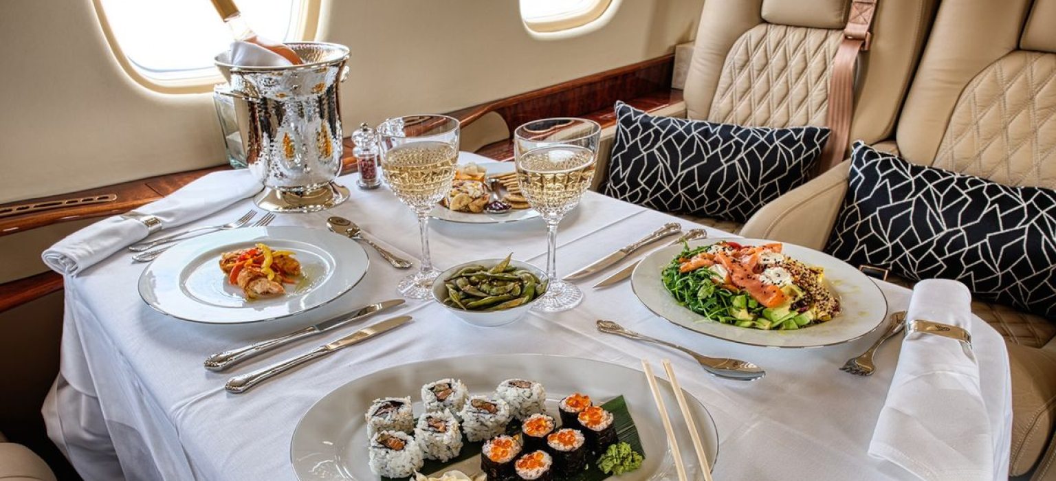 dining, food on a private jet